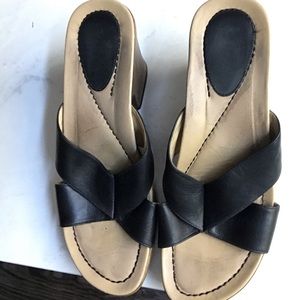 Dansko Wedge Sandals Black Leather Sz 38